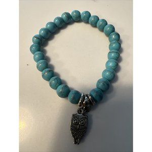 Natural Stone Turquoise Owl Animal Bead Bracelet Adjustable